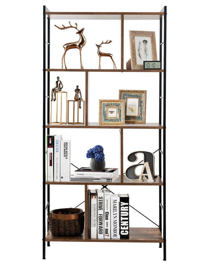 4-Tier Bookshelf, Industrial Style Bookcase with Metal Frame (Rustic Brown) - Giantexus