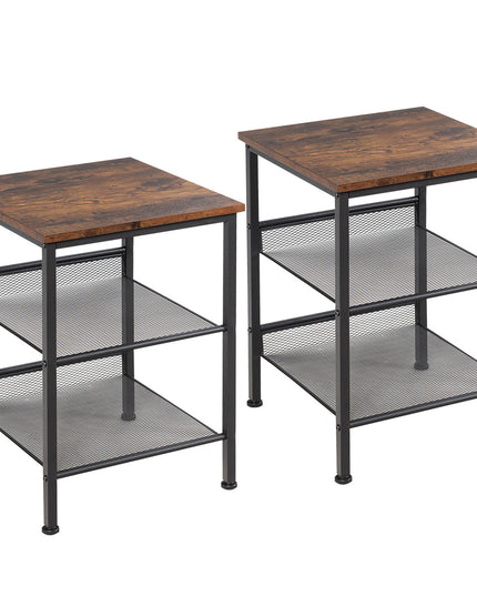 Giantex Stable Metal Frame Easy Assembly Accent Wood Look Printer Table Bedroom Nightstand(1,Black&Rustic Brown)