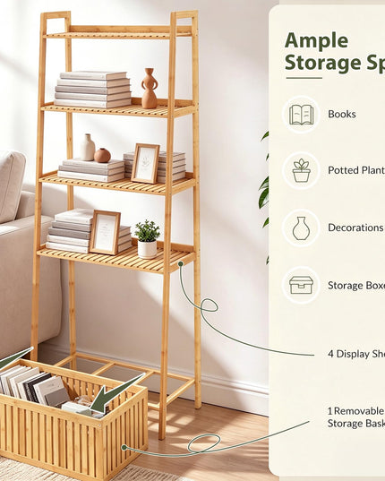 GIANTEX 5-Tier Bamboo Plant Stand Ladder Shelf with Storage Basket