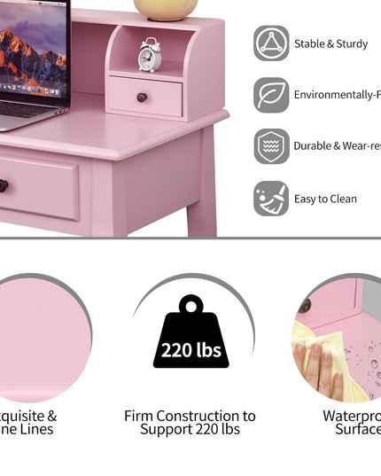 Writing Desk with 4 Drawers, Removable Floating Organizer