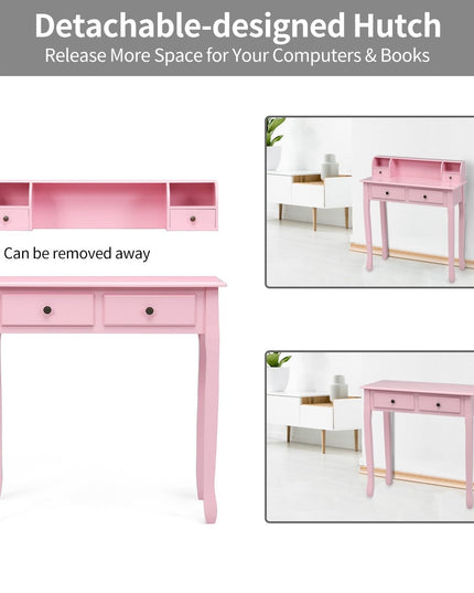 Writing Desk with 4 Drawers, Removable Floating Organizer