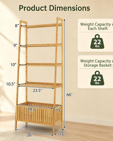 GIANTEX 5-Tier Bamboo Plant Stand Ladder Shelf with Storage Basket