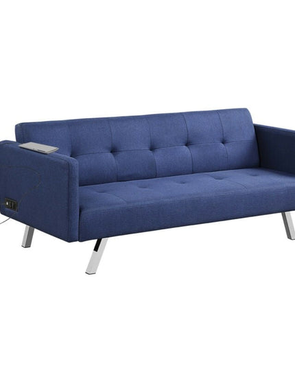 Convertible Futon Sofa, Modern 3 Seat Sofa Bed with USB and Power Strip