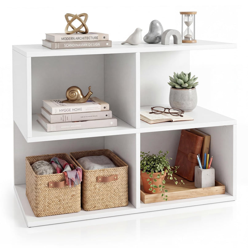 Giantex 4-Cube Book Shelf | 17" Modern S-Shaped Couch End Sofa Side Table with Storage (1/2)