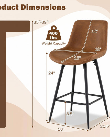 GIANTEX 24 Inch Faux Leather Upholstered Bar Stools Set of 2/4