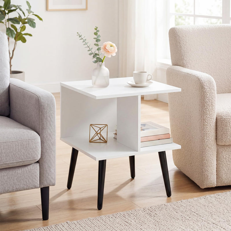 Giantex 2-Tier Modern Bedside Sofa End Table with 2 Storage Compartments (1/2)
