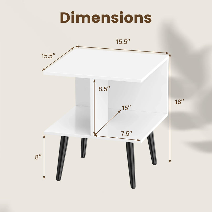 Giantex 2-Tier Modern Bedside Sofa End Table with 2 Storage Compartments (1/2)
