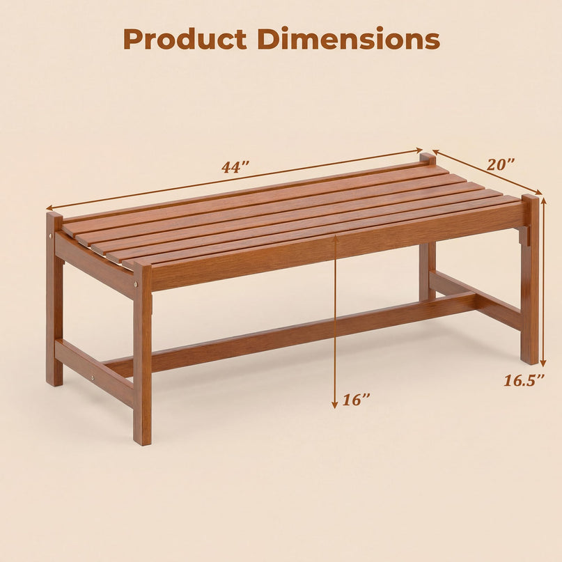 Giantex Solid Wood Patio Bench Backless Outdoor Bench with Curved Slatted Seat