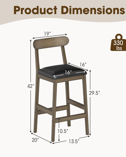 Giantex 29.5" Upholstered Bar Height Stools with Rubber Wood Legs Set of 2/4