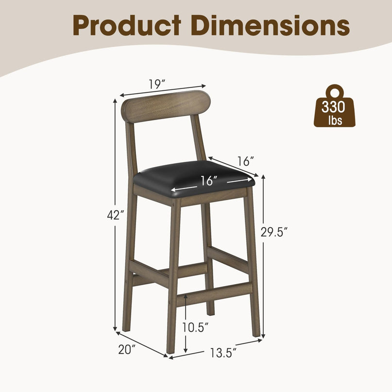 Giantex 29.5" Upholstered Bar Height Stools with Rubber Wood Legs Set of 2/4