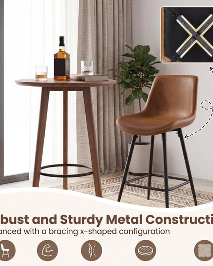 GIANTEX 24 Inch Faux Leather Upholstered Bar Stools Set of 2/4