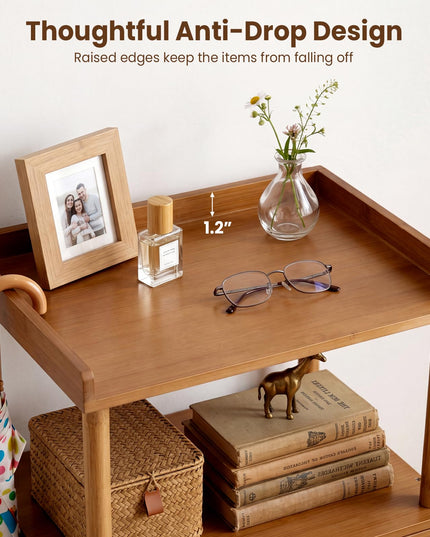 Giantex Boho Bamboo Rattan Nightstand w/Flip-Up Door & Rasied Edge Set 1/2