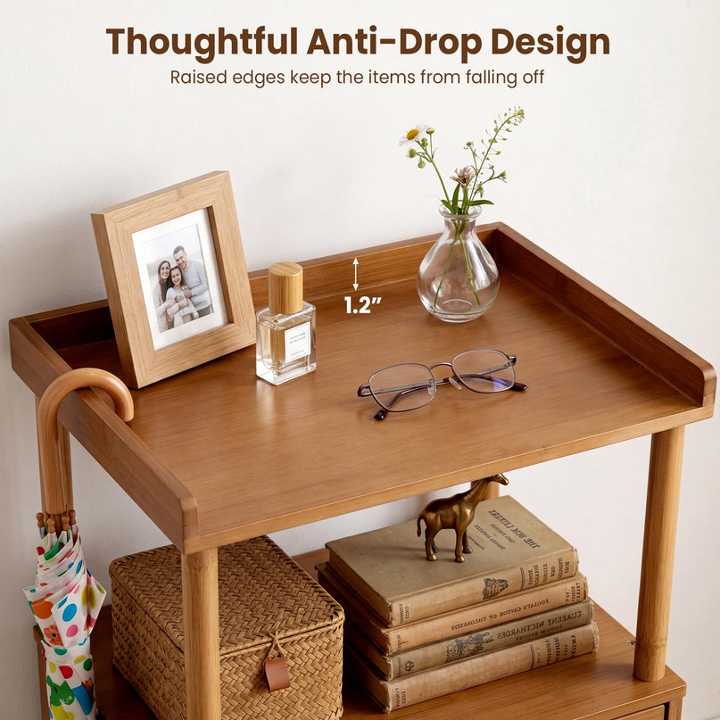Giantex Boho Bamboo Rattan Nightstand w/Flip-Up Door & Rasied Edge Set 1/2
