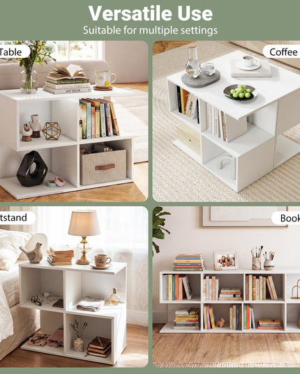 Giantex 4-Cube Book Shelf | 17" Modern S-Shaped Couch End Sofa Side Table with Storage (1/2)