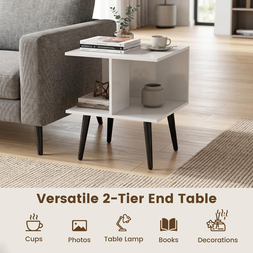 Giantex 2-Tier Modern Bedside Sofa End Table with 2 Storage Compartments (1/2)