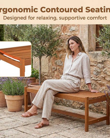 Giantex Solid Wood Patio Bench Backless Outdoor Bench with Curved Slatted Seat