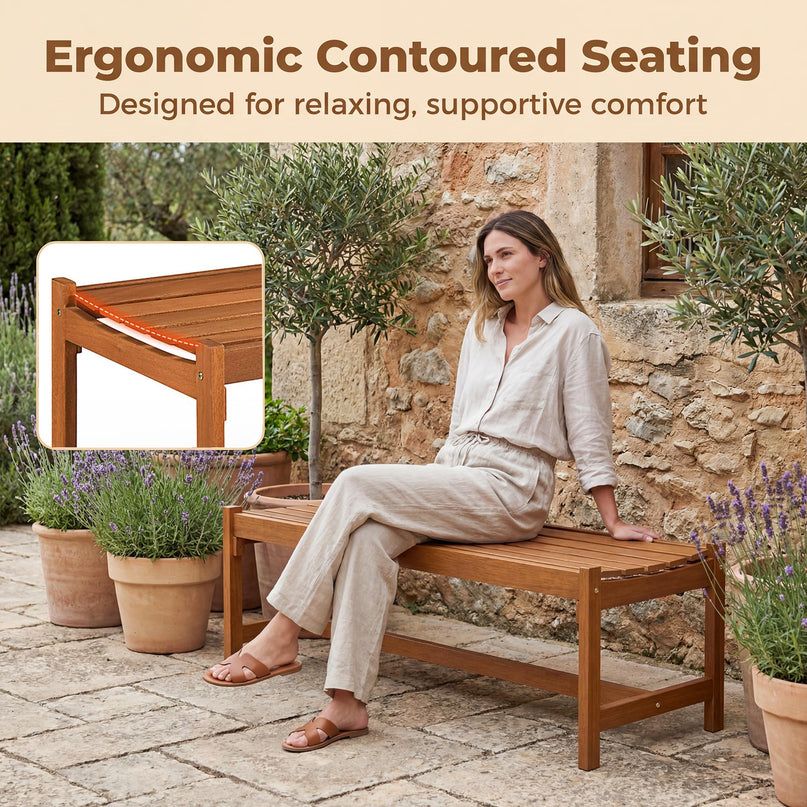 Giantex Solid Wood Patio Bench Backless Outdoor Bench with Curved Slatted Seat