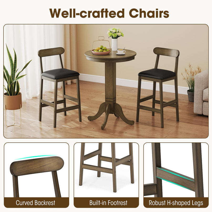 Giantex 29.5" Upholstered Bar Height Stools with Rubber Wood Legs Set of 2/4