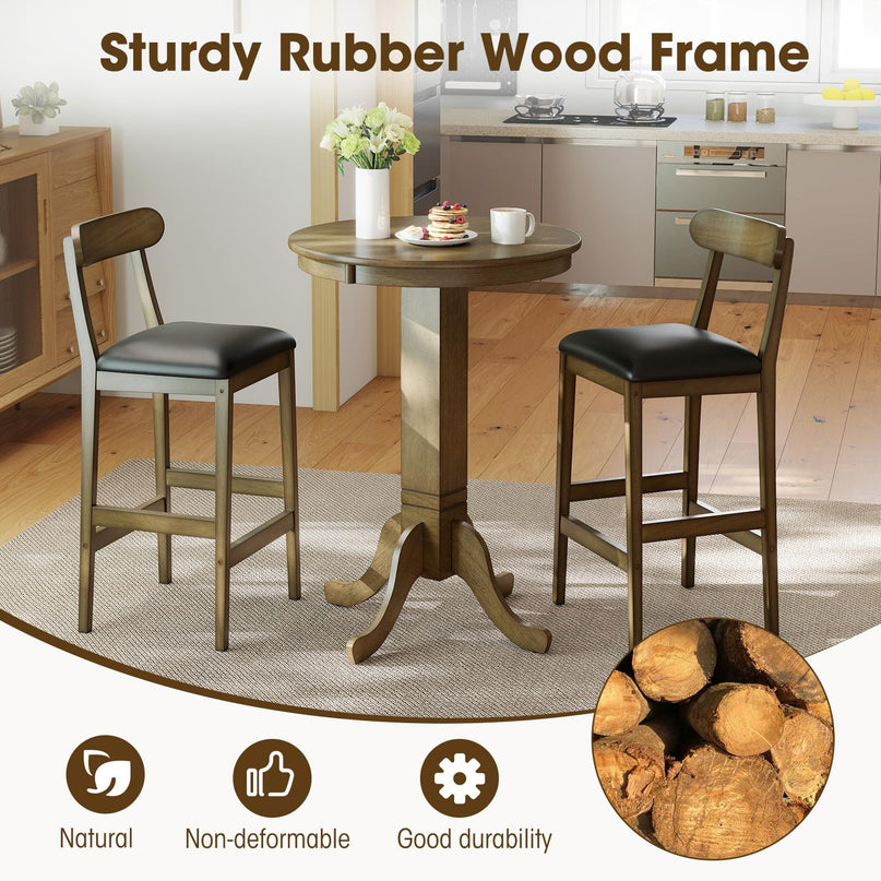 Giantex 29.5" Upholstered Bar Height Stools with Rubber Wood Legs Set of 2/4