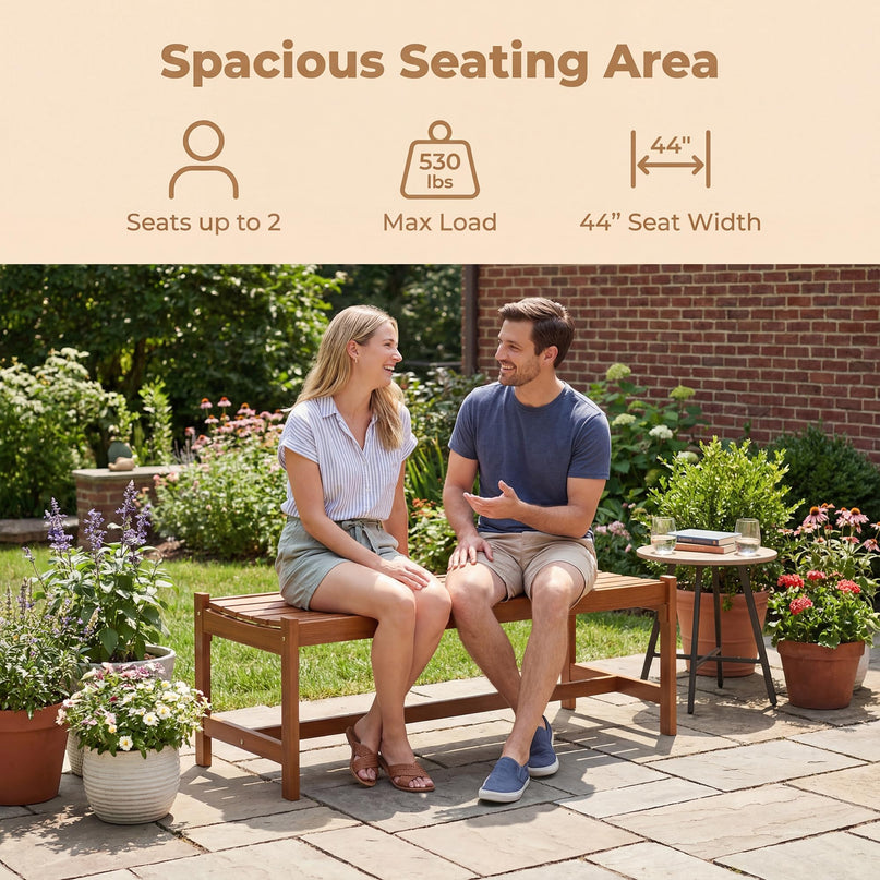 Giantex Solid Wood Patio Bench Backless Outdoor Bench with Curved Slatted Seat