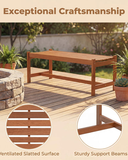 Giantex Solid Wood Patio Bench Backless Outdoor Bench with Curved Slatted Seat