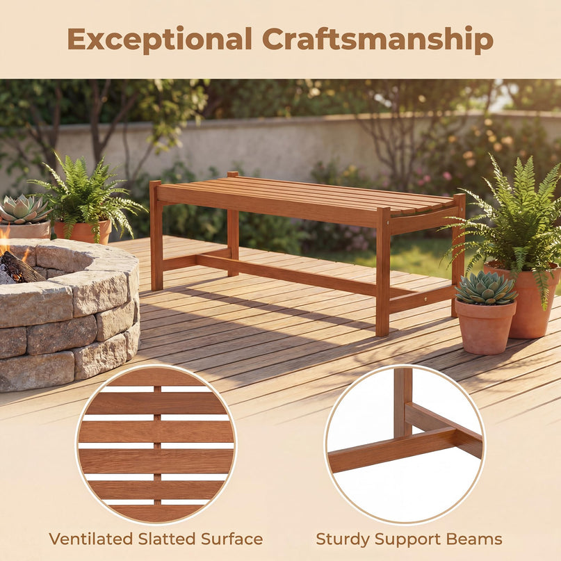 Giantex Solid Wood Patio Bench Backless Outdoor Bench with Curved Slatted Seat