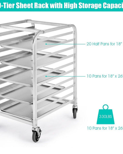 10 Tier Aluminum Bakery Rack Home Commercial Kitchen Bun Pan - Giantexus