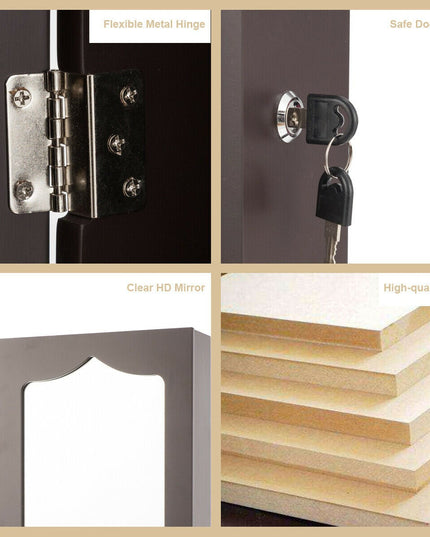 CHARMAID | 5 LEDs Jewelry Armoire Wall Mounted/Door Hanging Mirror - Giantexus