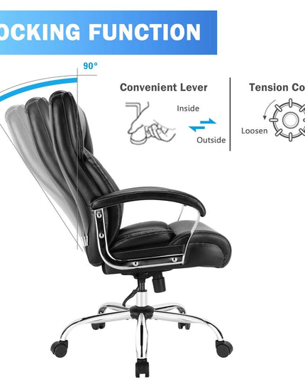 500LBS Leather Office Chair, Height Adjustable Big and Tall Executive Chair - Giantexus