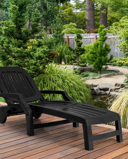 Chaise Lounge Outdoor,Foldable Sun Lounger with Wheels - Giantexus