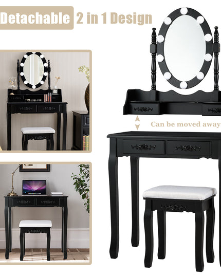 Makeup Dressing Table w/Lighted Oval Mirror and Touch Switch