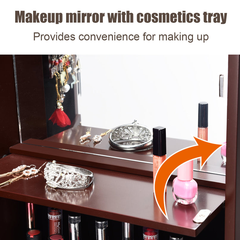 15 LEDs Wall Door Mounted Jewelry Armoire with Mirror - Giantex