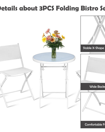 Giantex Bistro Table Set, 3 Piece Patio Bistro Set, Outdoor Folding Table and Chairs