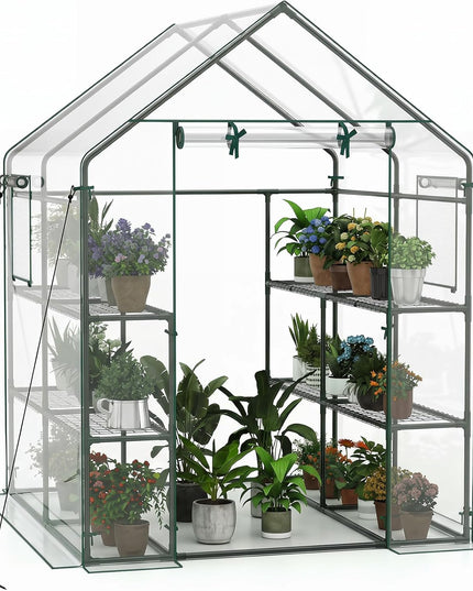Giantex Walk-in Greenhouse, Gardening Plant Tent with Roll-Up Zippered Front Door and 2 Windows