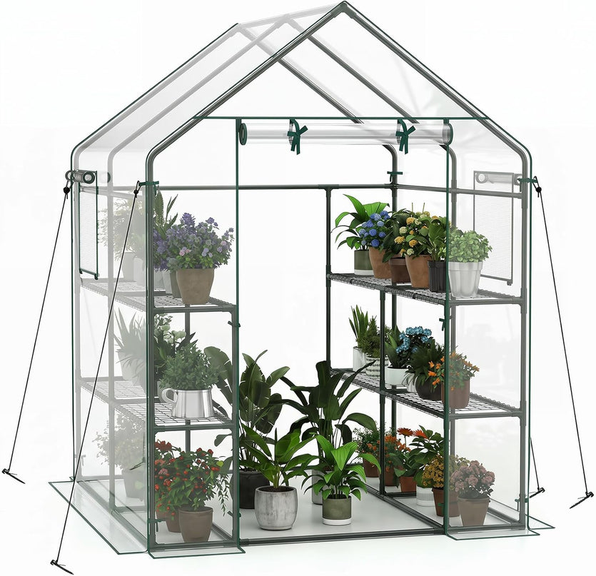 Giantex Walk-in Greenhouse, Gardening Plant Tent with Roll-Up Zippered Front Door and 2 Windows