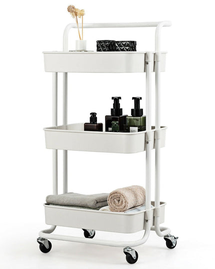Giantex 3-Tier Utility Cart, ABS Mesh Baskets, Storage Trolley with Brakes for Home and Office 16.5"x14"x34"