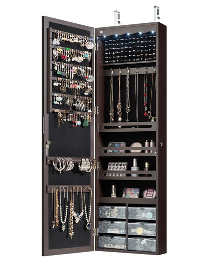 CHARMAID | 5 LEDs Jewelry Armoire Wall Mounted/Door Hanging Mirror - Giantexus