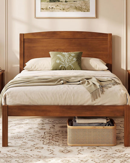 Giantex Twin/Queen/King/Full Size Wooden Bed Frame with Curved Headboard