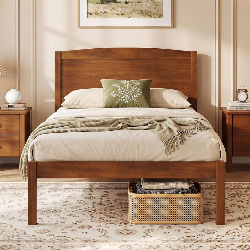 Giantex Twin/Queen/King/Full Size Wooden Bed Frame with Curved Headboard