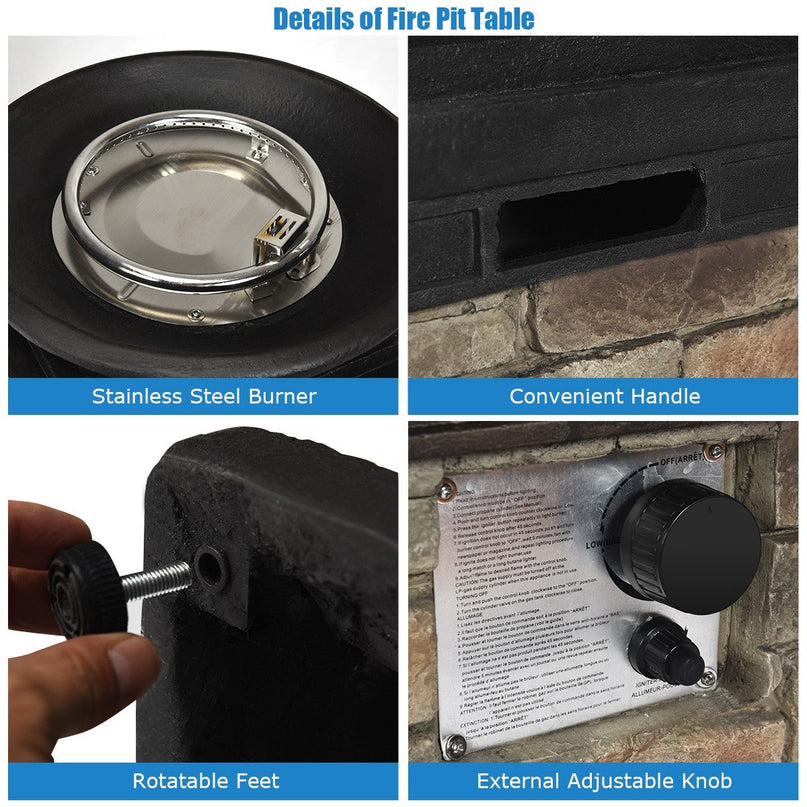 Firebowl Column, 40,000 BTU Outdoor Gas Fire Pit - Giantex