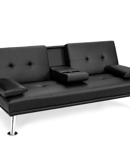 Giantex Modern Convertible Futon Sofa Bed,2 Cup Holders, Backrest Adjustable