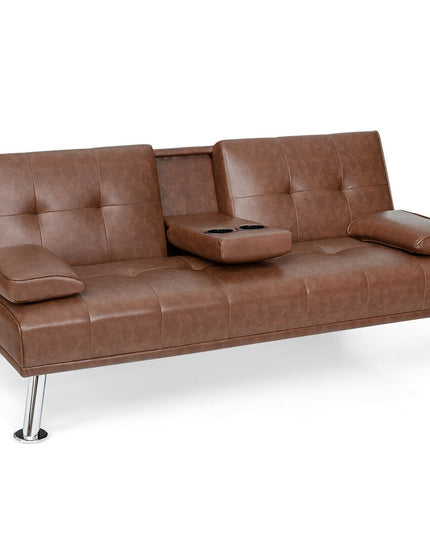 Giantex Modern Convertible Futon Sofa Bed,2 Cup Holders, Backrest Adjustable
