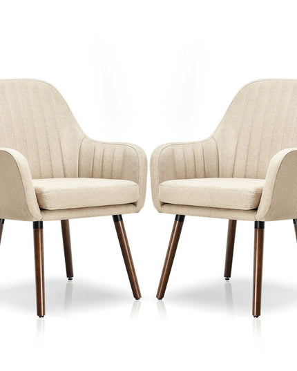 Set of 2 or 4 Fabric Dining Chairs, Accent Upholstered Arm Chair w/Wood Legs - Giantexus