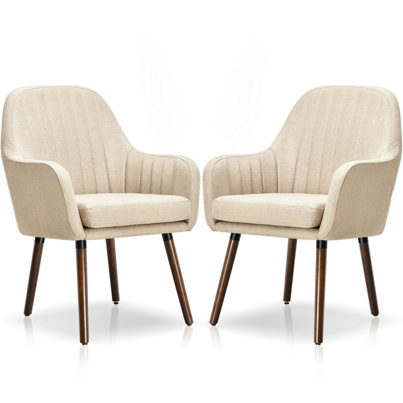 Set of 2 or 4 Fabric Dining Chairs, Accent Upholstered Arm Chair w/Wood Legs - Giantexus