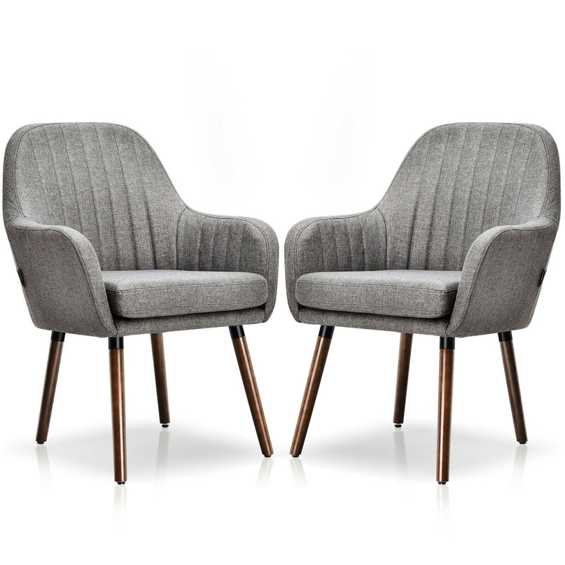 Set of 2 or 4 Fabric Dining Chairs, Accent Upholstered Arm Chair w/Wood Legs - Giantexus