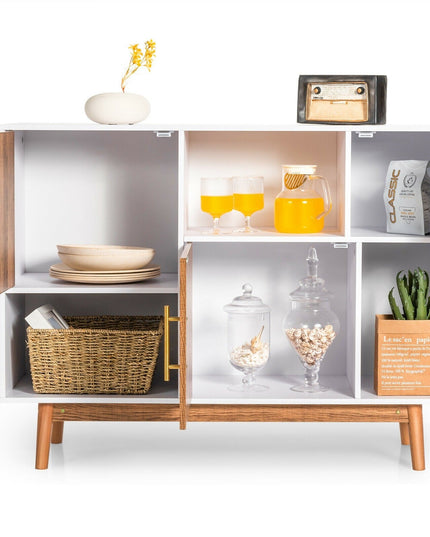 Sideboard Storage Cabinet W/Storage Compartments, Doors and Wood Legs