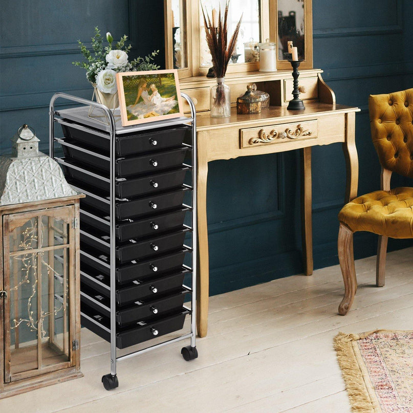 10 Drawer Rolling Storage Cart Scrapbook Paper Office School Organizer - Giantexus