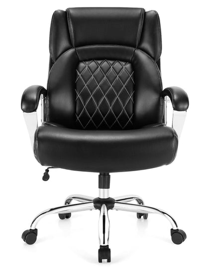 500LBS Leather Office Chair, Height Adjustable Big and Tall Executive Chair - Giantexus