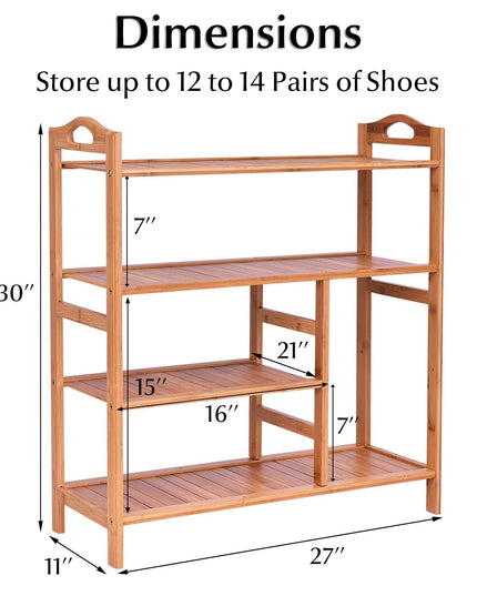 4-Tier Shoe Rack, Bamboo Shoe and Boot Rack 12-14 Pairs - Giantexus