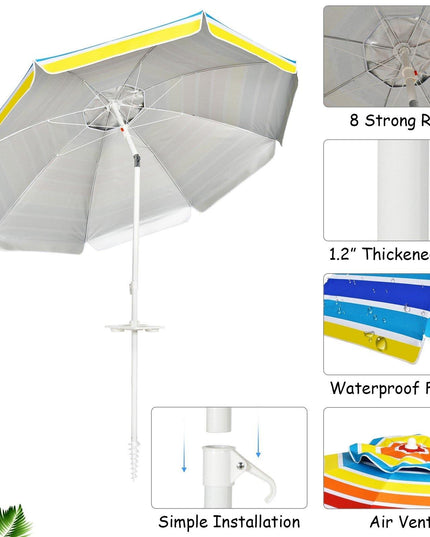 Giantex 7.2 Ft Beach Umbrella, Patio Sunshade Umbrella with Sand Anchor & Cupholder - Giantexus